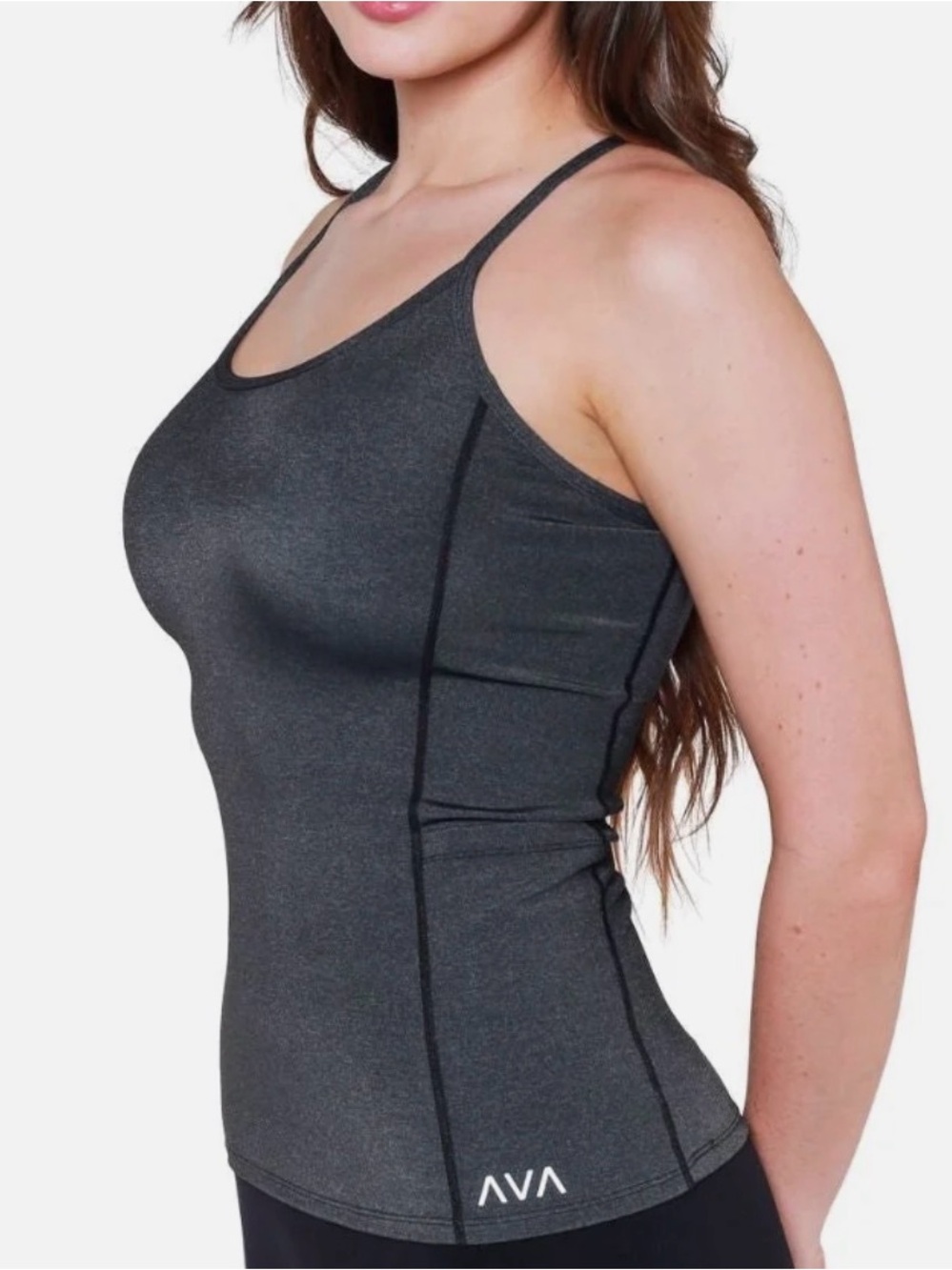 NWT AVA ACTIVE Dark Gray Pockets Tank Top Crisscross Back Fitted Running Pilates